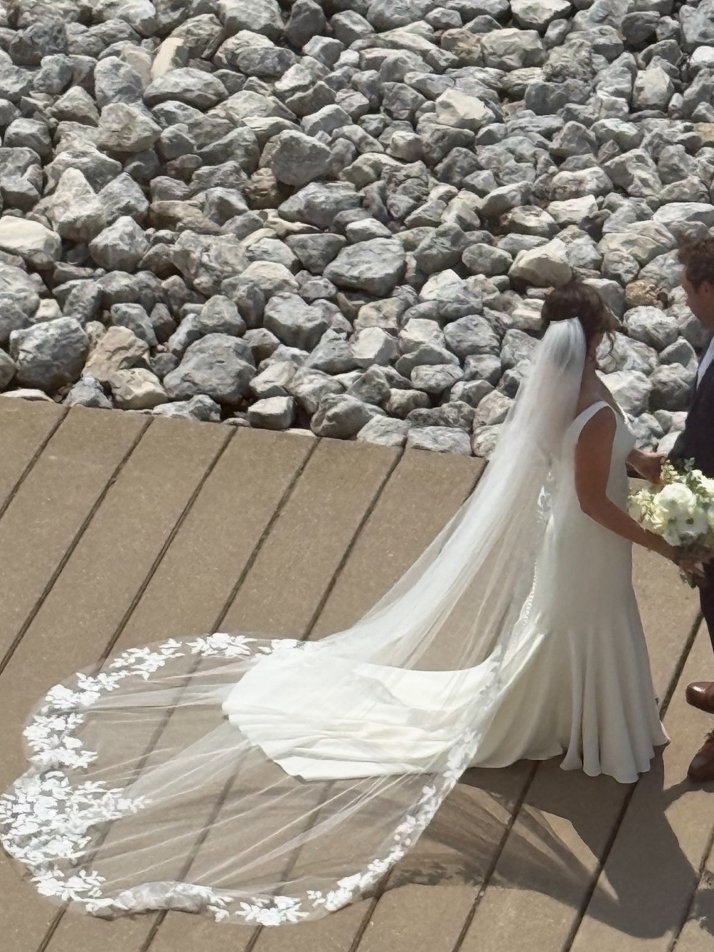 Bridal Cathedral Veil with Floral Lace Edge & Appliqué